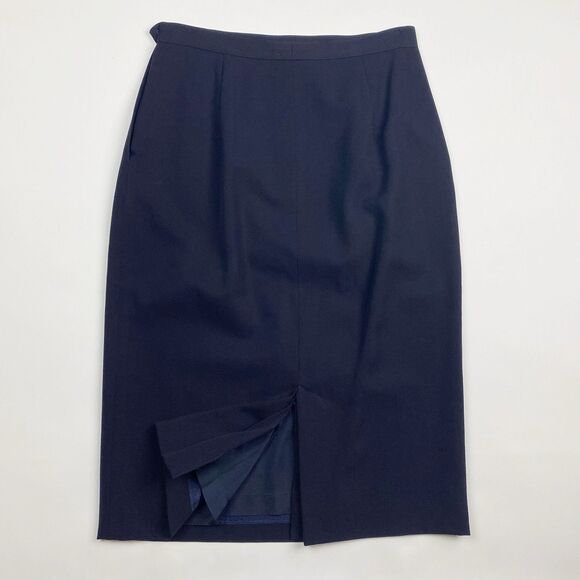 AUSTIN REED Navy Blue Wool Classic‎ Vintage Fit Pleated Straight Skirt - Size 8 - Picture 2 of 3